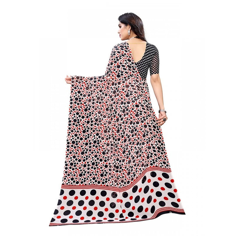 Mayawye Women's Georgette Printed Saree With Unstitched Blouse 5.5Mtr (Red)