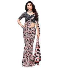 Mayawye Women's Georgette Printed Saree With Unstitched Blouse 5.5Mtr (Red)