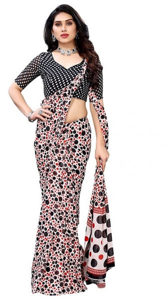 Mayawye Women's Georgette Printed Saree With Unstitched Blouse 5.5Mtr (Red)