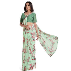 Mayawye Women's Georgette Printed Saree With Unstitched Blouse 5.5Mtr (Light Green)
