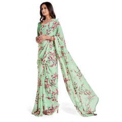 Mayawye Women's Georgette Printed Saree With Unstitched Blouse 5.5Mtr (Light Green)