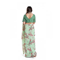 Mayawye Women's Georgette Printed Saree With Unstitched Blouse 5.5Mtr (Light Green)