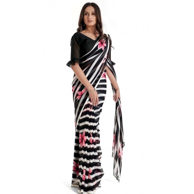 Mayawye Women's Georgette Printed Saree With Unstitched Blouse 5.5Mtr (Pink)