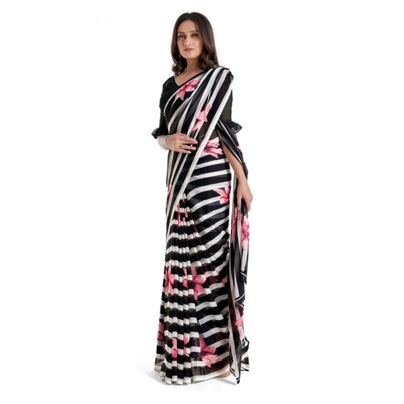 Mayawye Women's Georgette Printed Saree With Unstitched Blouse 5.5Mtr (Pink)