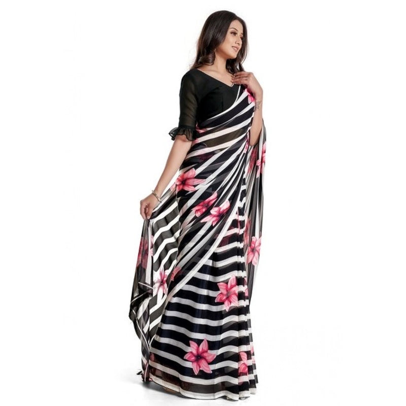 Mayawye Women's Georgette Printed Saree With Unstitched Blouse 5.5Mtr (Pink)