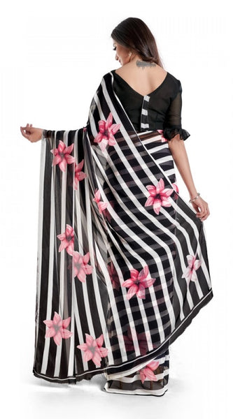 Mayawye Women's Georgette Printed Saree With Unstitched Blouse 5.5Mtr (Pink)