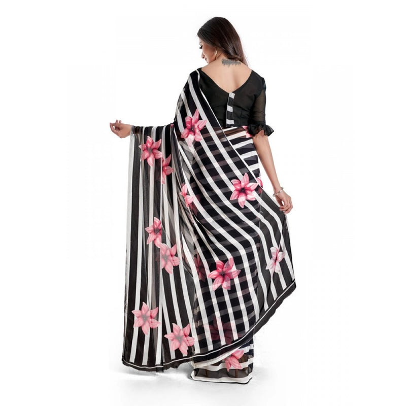 Mayawye Women's Georgette Printed Saree With Unstitched Blouse 5.5Mtr (Pink)