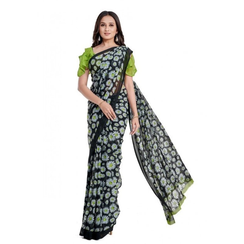 Mayawye Women's Georgette Printed Saree With Unstitched Blouse 5.5Mtr (Green)