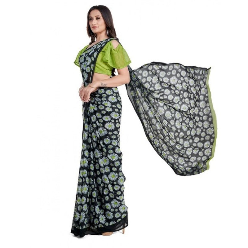 Mayawye Women's Georgette Printed Saree With Unstitched Blouse 5.5Mtr (Green)