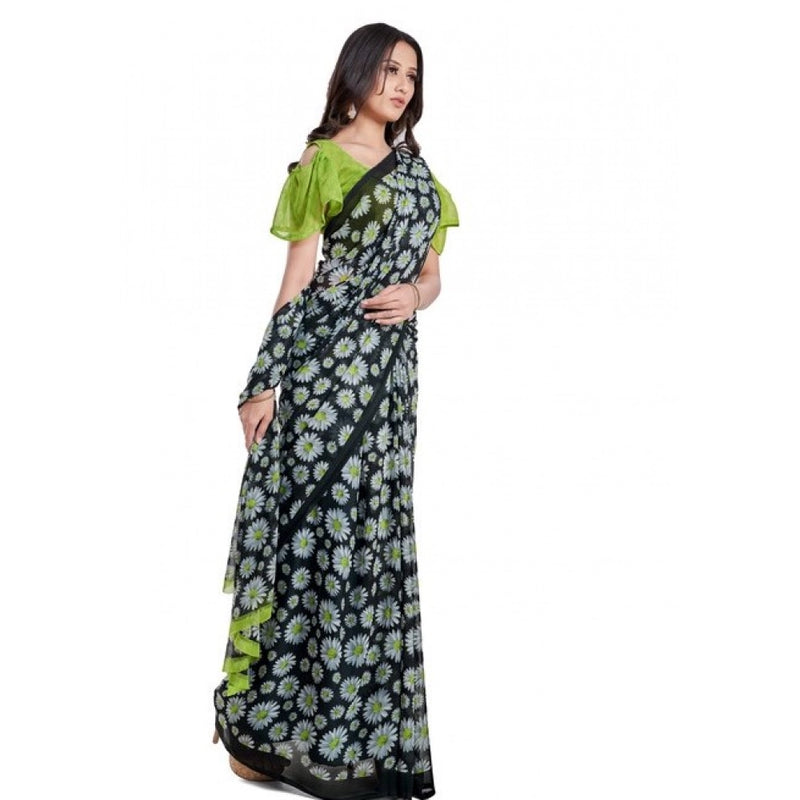 Mayawye Women's Georgette Printed Saree With Unstitched Blouse 5.5Mtr (Green)
