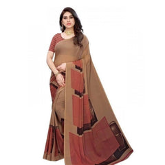 Mayawye Women's Georgette Printed Saree With Unstitched Blouse 5.5Mtr (Coffee)
