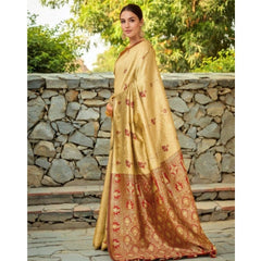 Mayawye Women's Silk Blend Woven Paithani Saree With Unstitched Blouse 5.5Mtr (Beige)