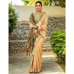 Mayawye Women's Silk Blend Woven Paithani Saree With Unstitched Blouse 5.5Mtr (Cream)