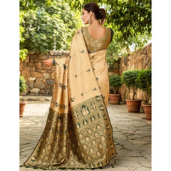 Mayawye Women's Silk Blend Woven Paithani Saree With Unstitched Blouse 5.5Mtr (Cream)