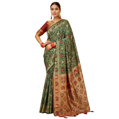 Mayawye Women's Silk Blend Woven Paithani Saree With Unstitched Blouse 5.5Mtr (Green)