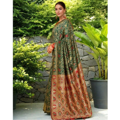Mayawye Women's Silk Blend Woven Paithani Saree With Unstitched Blouse 5.5Mtr (Green)