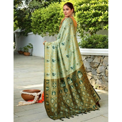 Mayawye Women's Silk Blend Woven Paithani Saree With Unstitched Blouse 5.5Mtr (Mahendi)