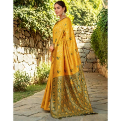 Mayawye Women's Silk Blend Woven Paithani Saree With Unstitched Blouse 5.5Mtr (Mustard)