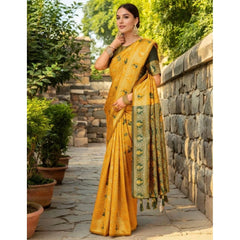 Mayawye Women's Silk Blend Woven Paithani Saree With Unstitched Blouse 5.5Mtr (Mustard)