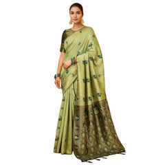 Mayawye Women's Silk Blend Woven Paithani Saree With Unstitched Blouse 5.5Mtr (Olive)