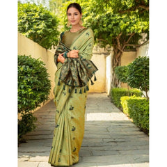 Mayawye Women's Silk Blend Woven Paithani Saree With Unstitched Blouse 5.5Mtr (Olive)