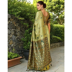Mayawye Women's Silk Blend Woven Paithani Saree With Unstitched Blouse 5.5Mtr (Olive)