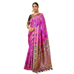 Mayawye Women's Silk Blend Woven Paithani Saree With Unstitched Blouse 5.5Mtr (Pink)