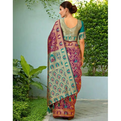 Mayawye Women's Silk Blend Woven Paithani Saree With Unstitched Blouse 5.5Mtr (Purple)