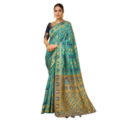 Mayawye Women's Silk Blend Woven Paithani Saree With Unstitched Blouse 5.5Mtr (Rama)