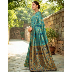 Mayawye Women's Silk Blend Woven Paithani Saree With Unstitched Blouse 5.5Mtr (Rama)