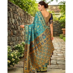 Mayawye Women's Silk Blend Woven Paithani Saree With Unstitched Blouse 5.5Mtr (Rama)