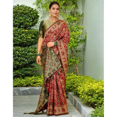 Mayawye Women's Silk Blend Woven Paithani Saree With Unstitched Blouse 5.5Mtr (Red)