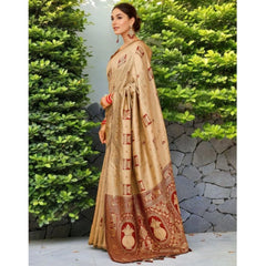 Mayawye Women's Silk Blend Woven Zari Work Saree With Unstitched Blouse 5.5Mtr (Beige)