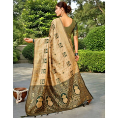 Mayawye Women's Silk Blend Woven Zari Work Saree With Unstitched Blouse 5.5Mtr (Cream)