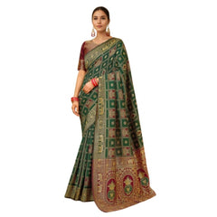 Mayawye Women's Silk Blend Woven Zari Work Saree With Unstitched Blouse 5.5Mtr (Green)