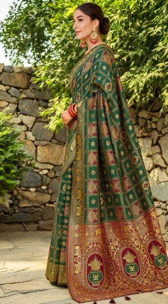 Mayawye Women's Silk Blend Woven Zari Work Saree With Unstitched Blouse 5.5Mtr (Green)