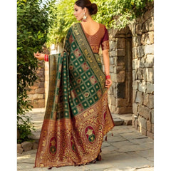 Mayawye Women's Silk Blend Woven Zari Work Saree With Unstitched Blouse 5.5Mtr (Green)
