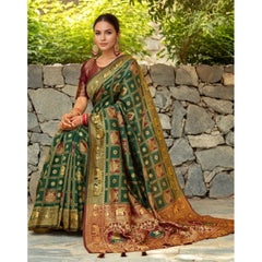 Mayawye Women's Silk Blend Woven Zari Work Saree With Unstitched Blouse 5.5Mtr (Green)