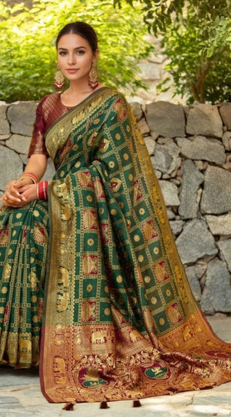 Mayawye Women's Silk Blend Woven Zari Work Saree With Unstitched Blouse 5.5Mtr (Green)