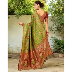 Mayawye Women's Silk Blend Woven Zari Work Saree With Unstitched Blouse 5.5Mtr (Light Green)