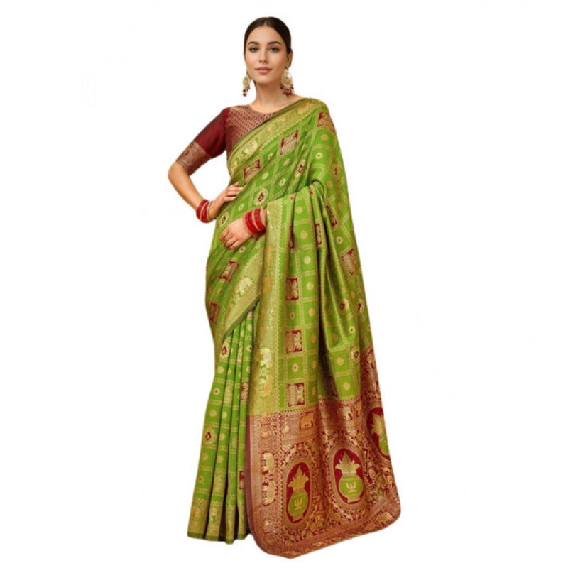 Mayawye Women's Silk Blend Woven Zari Work Saree With Unstitched Blouse 5.5Mtr (Light Green)