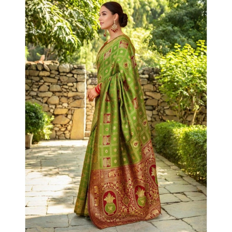 Mayawye Women's Silk Blend Woven Zari Work Saree With Unstitched Blouse 5.5Mtr (Light Green)