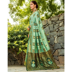 Mayawye Women's Silk Blend Woven Zari Work Saree With Unstitched Blouse 5.5Mtr (Mint Green)