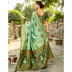 Mayawye Women's Silk Blend Woven Zari Work Saree With Unstitched Blouse 5.5Mtr (Mint Green)