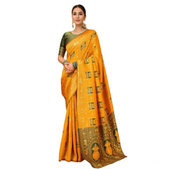 Mayawye Women's Silk Blend Woven Zari Work Saree With Unstitched Blouse 5.5Mtr (Mustard)