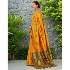 Mayawye Women's Silk Blend Woven Zari Work Saree With Unstitched Blouse 5.5Mtr (Mustard)