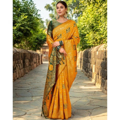 Mayawye Women's Silk Blend Woven Zari Work Saree With Unstitched Blouse 5.5Mtr (Mustard)