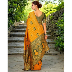 Mayawye Women's Silk Blend Woven Zari Work Saree With Unstitched Blouse 5.5Mtr (Mustard)