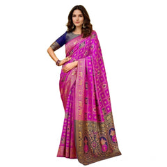 Mayawye Women's Silk Blend Woven Zari Work Saree With Unstitched Blouse 5.5Mtr (Pink)
