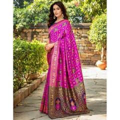 Mayawye Women's Silk Blend Woven Zari Work Saree With Unstitched Blouse 5.5Mtr (Pink)